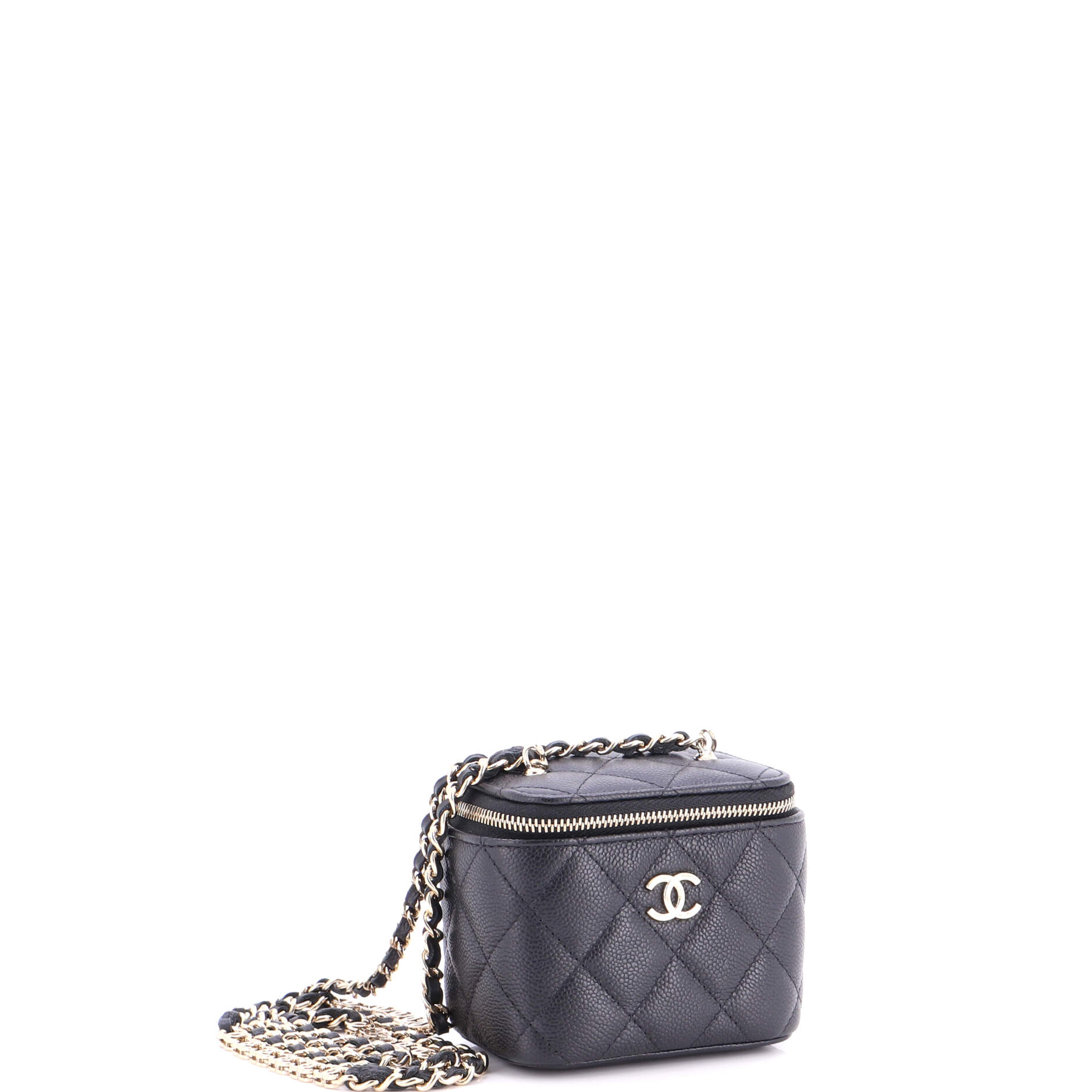 Tiny CC Link Vanity Case with Chain Quilted Caviar Mini
