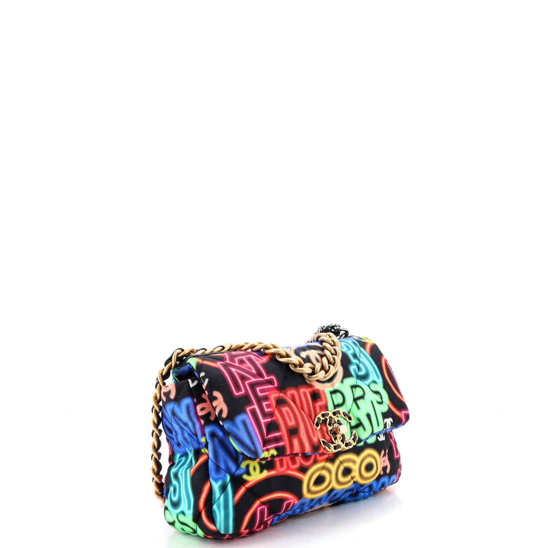 19 Flap Bag Quilted Graffiti Print Fabric Medium