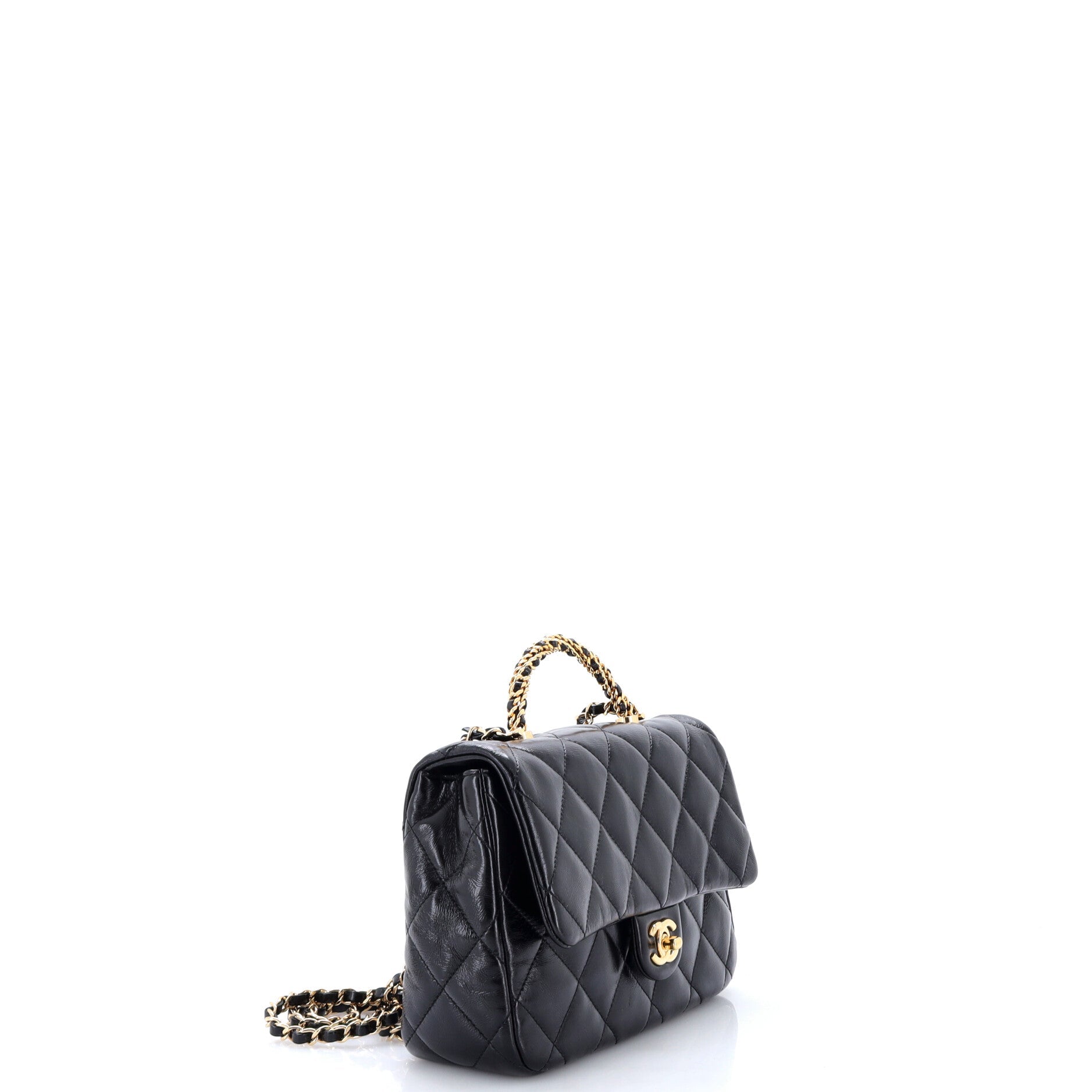 Twisted Chains Top Handle Fap Bag Quilted Shiny Lambskin Medium