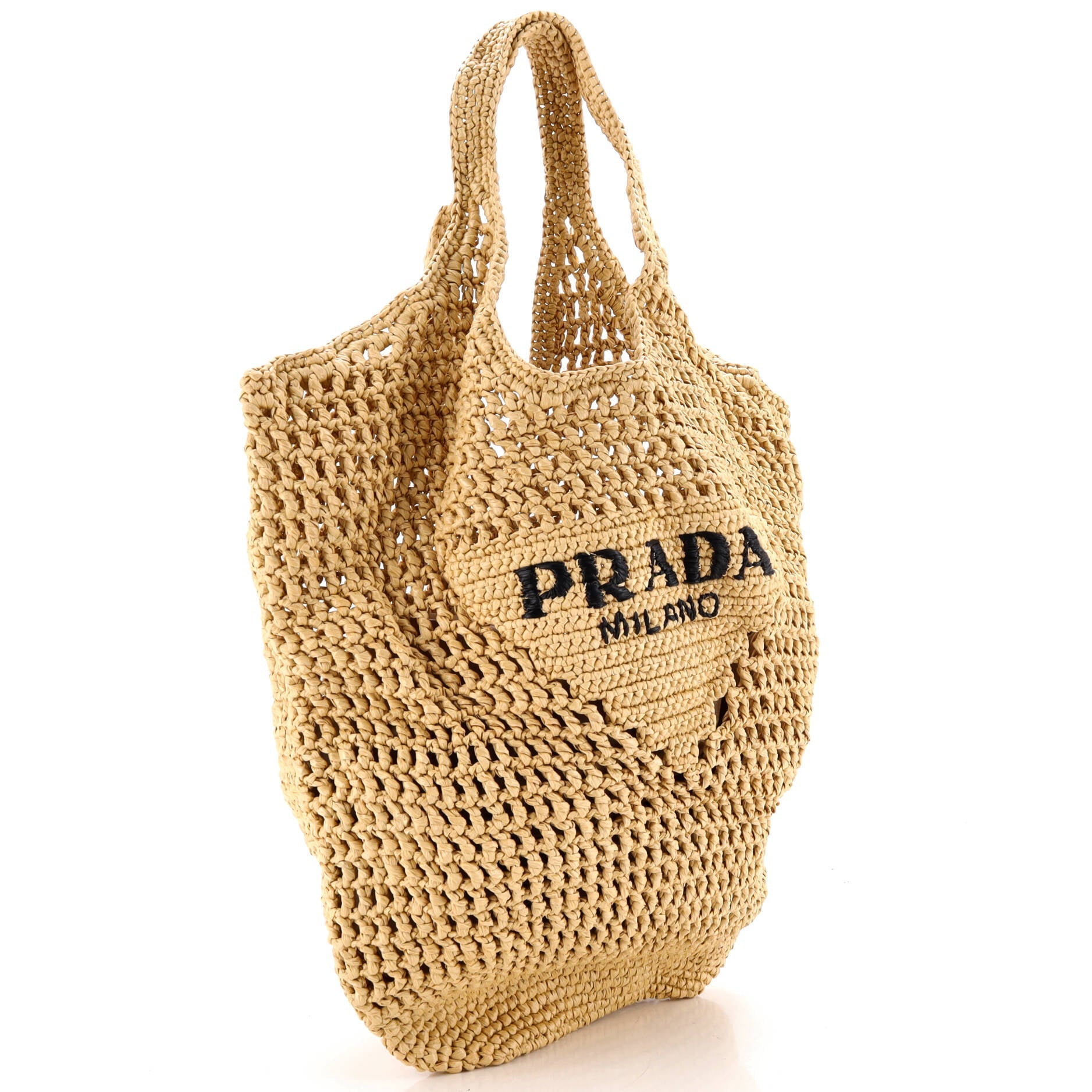 Triangle Logo Bucket Tote Raffia Small