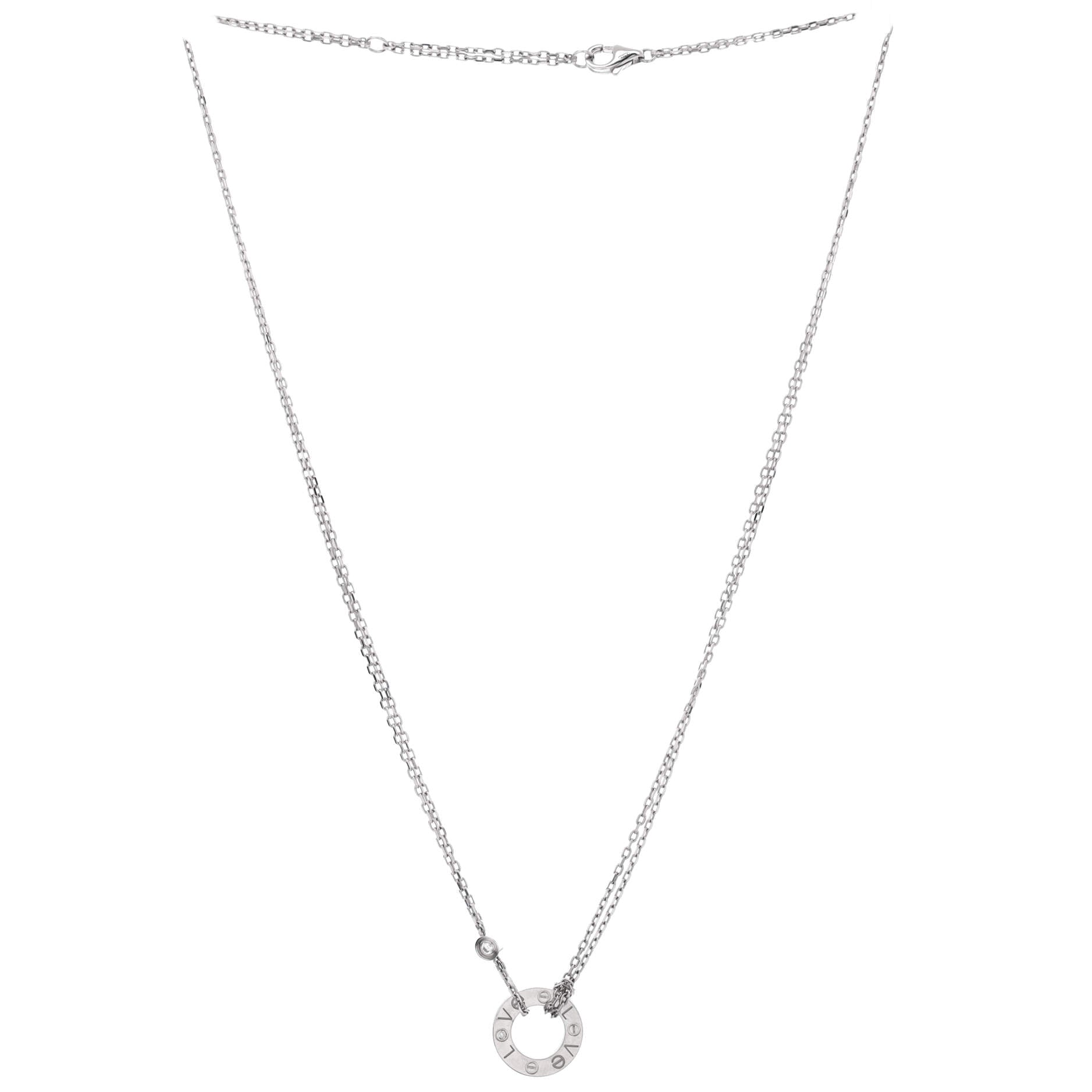 2 Diamonds Love Pendant Necklace 18K White Gold with Diamonds