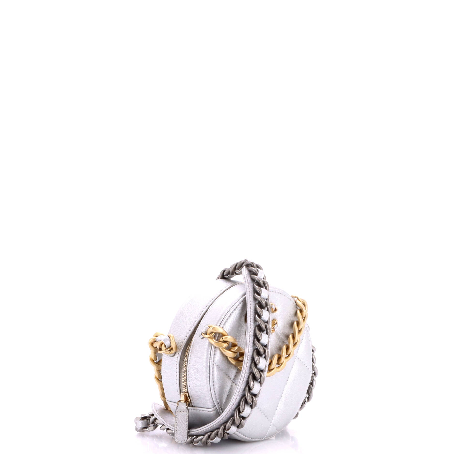 19 Round Clutch with Chain Quilted Leather