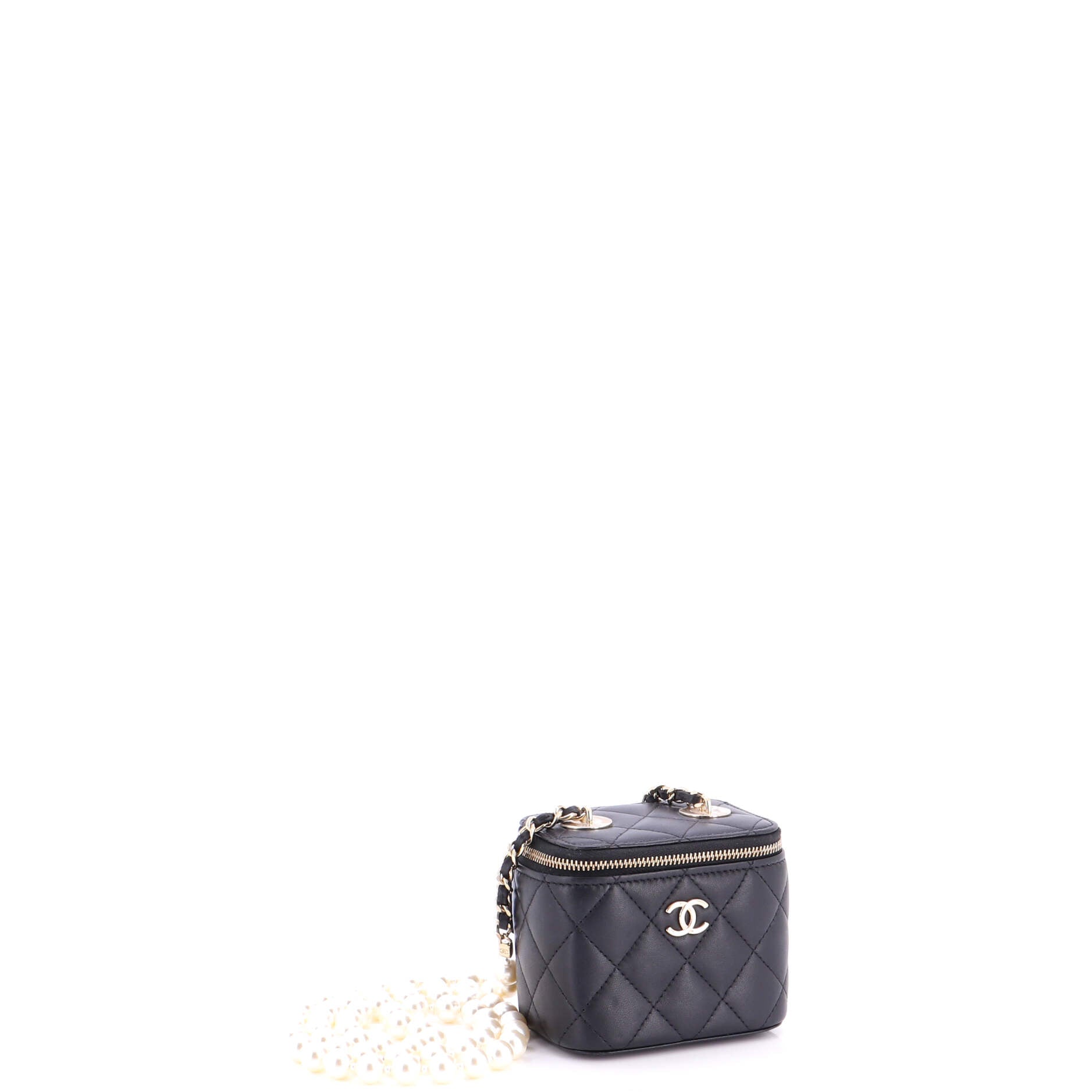 Vanity Case with Pearl Chain Quilted Lambskin Mini