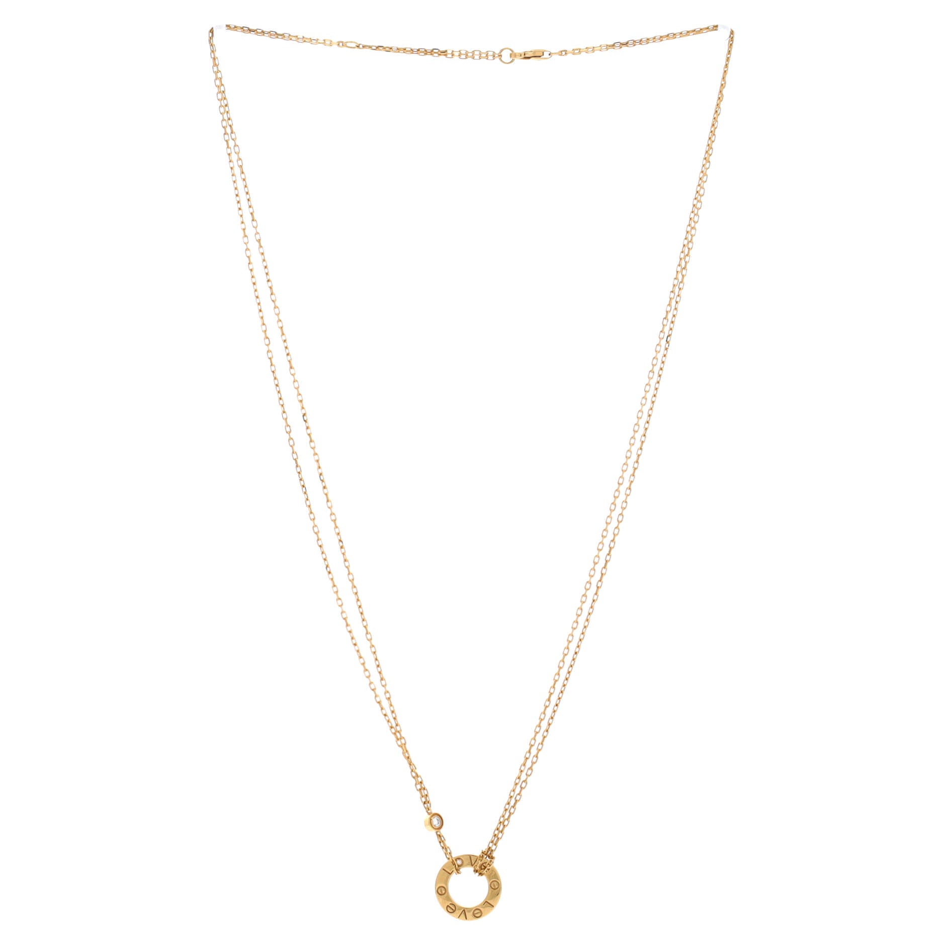 2 Diamonds Love Pendant Necklace 18K Yellow Gold and Diamonds