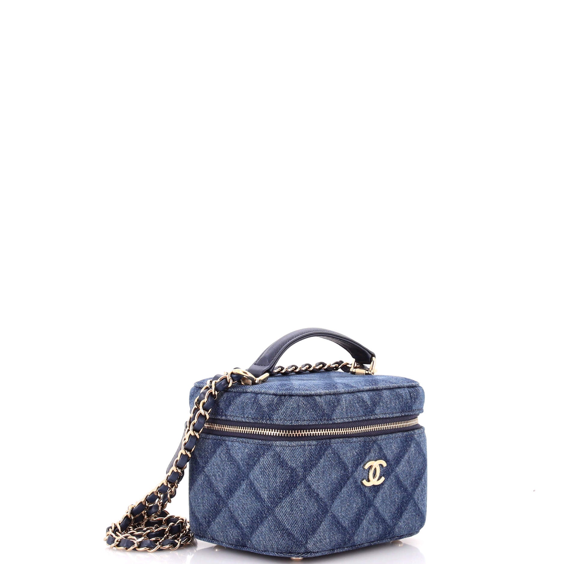 Vanity Case with Chain 3D Quilt Printed Denim Small