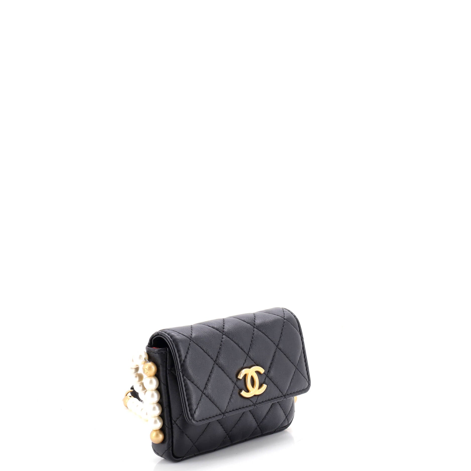About Pearls Flap Card Holder with Chain Quilted Calfskin