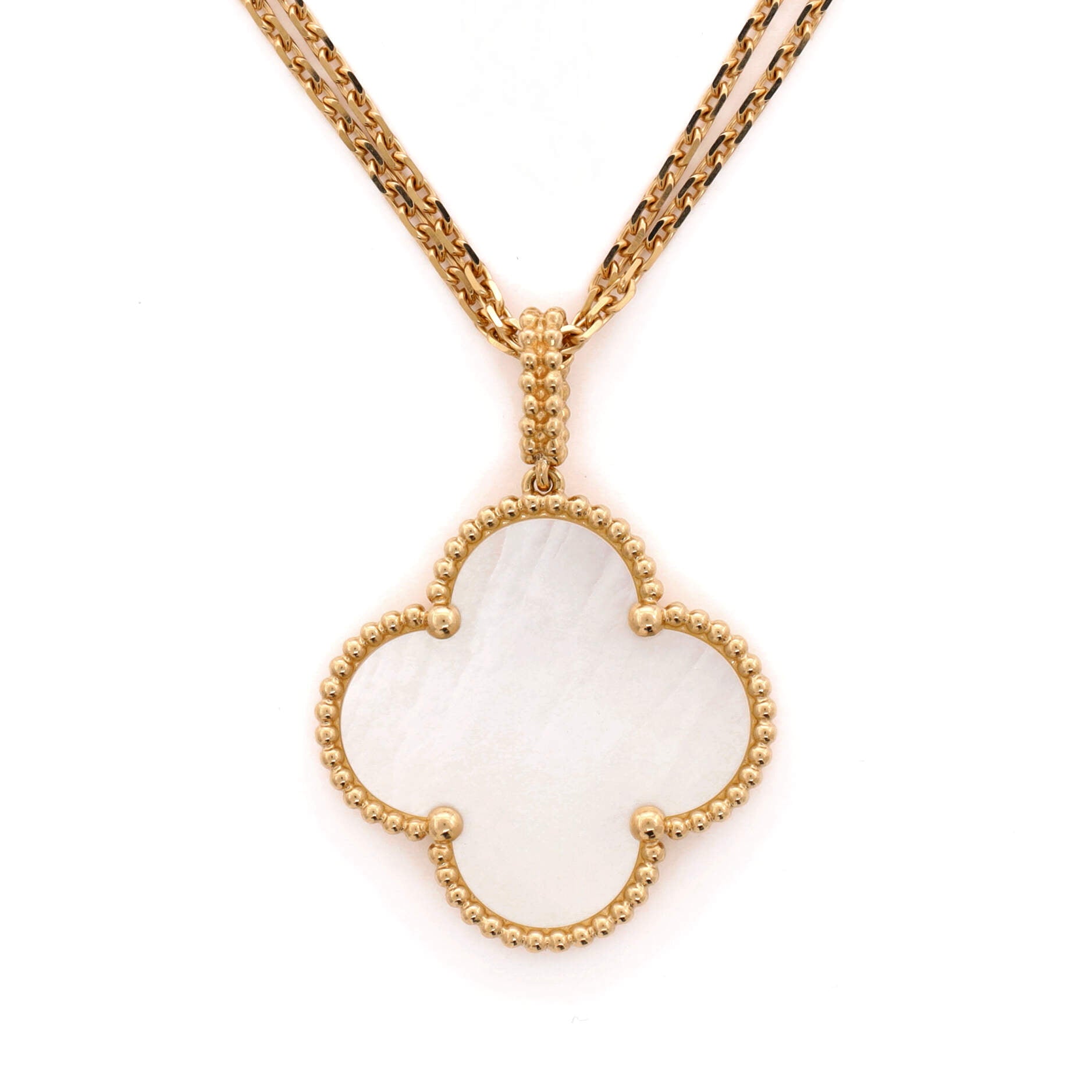 Van Cleef & Arpels Magic Alhambra Pendant Long Necklace 18K Yellow Gold and Mother of Pearl