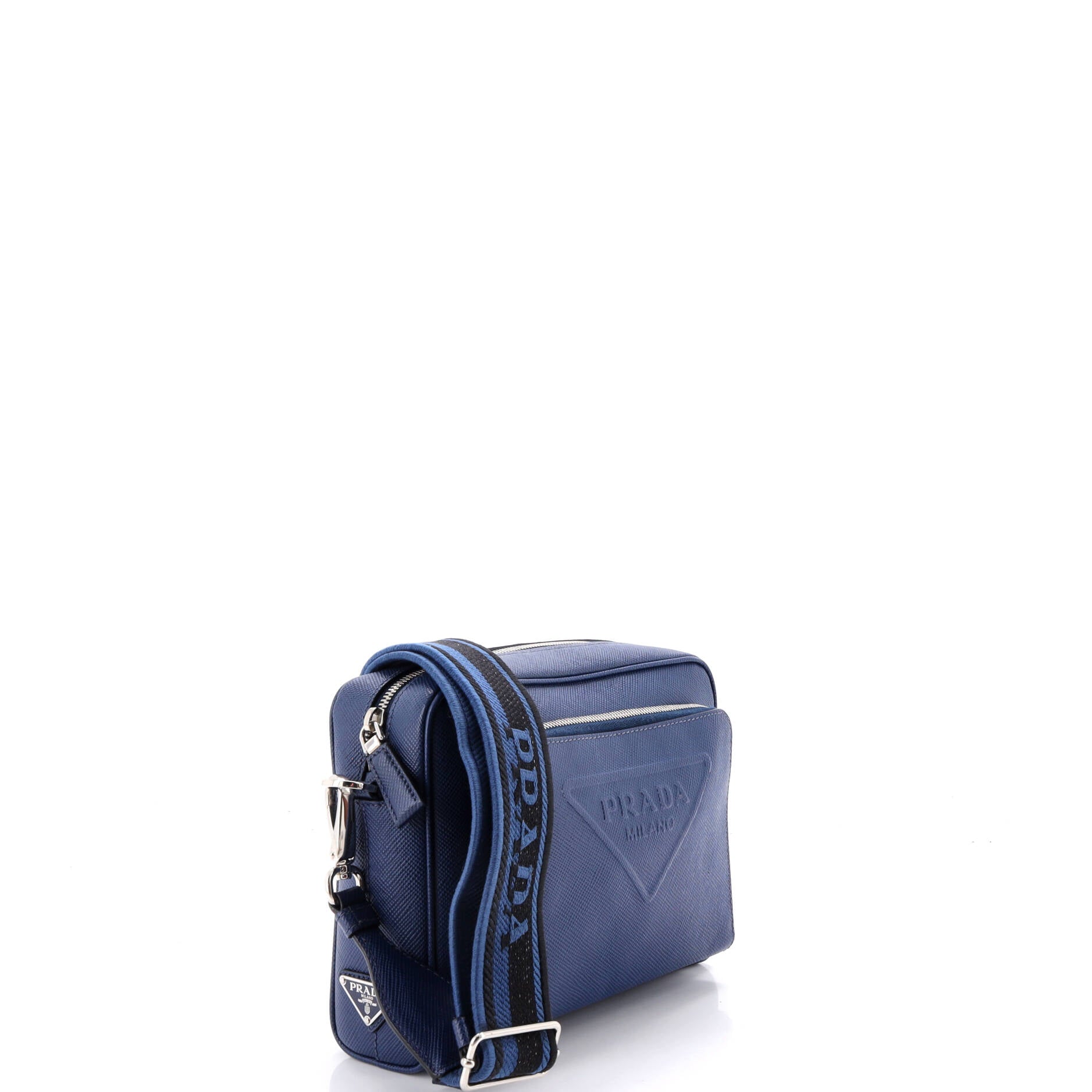 Triangle Logo Messenger Bag Embossed Saffiano Leather Small