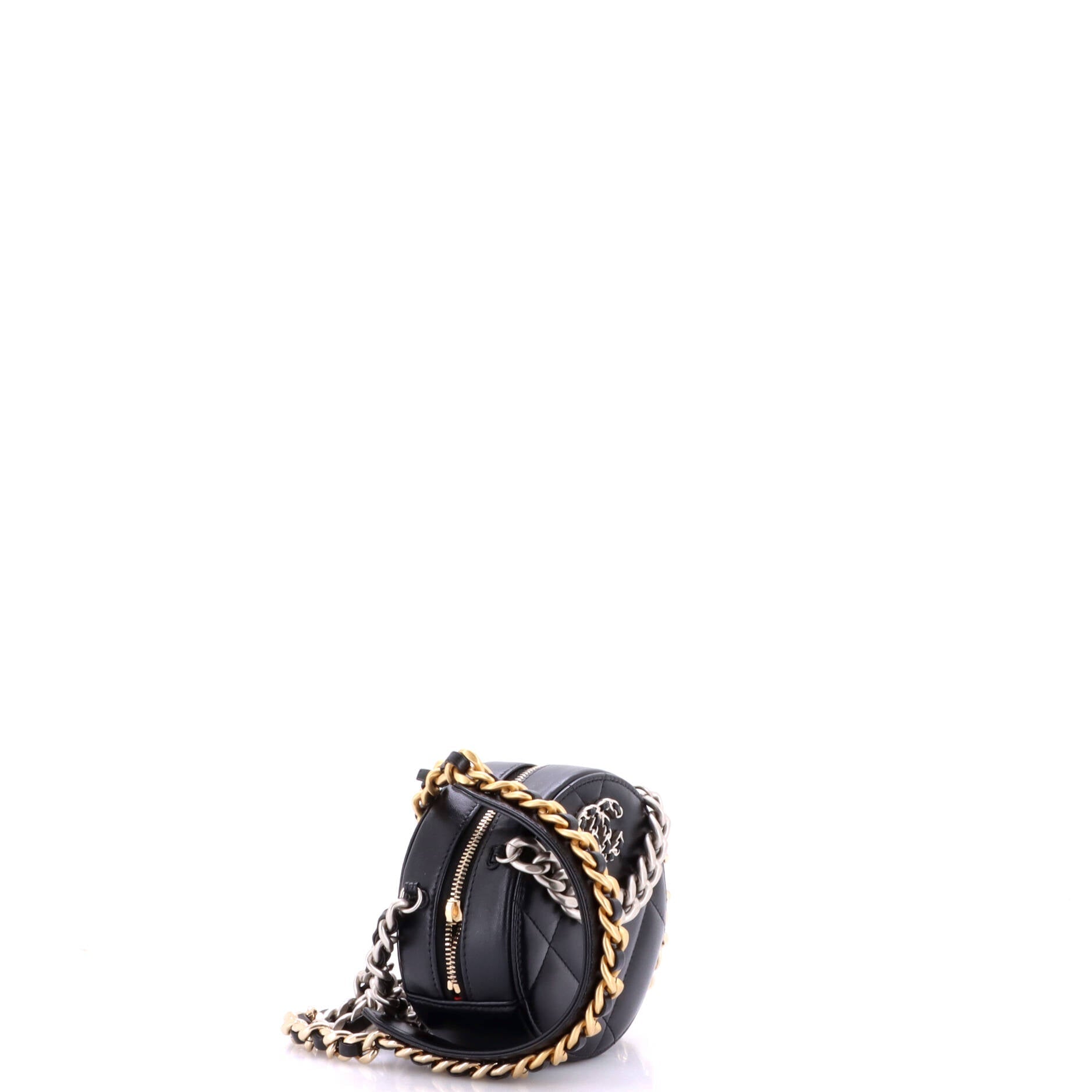 19 Round Clutch with Chain Quilted Leather