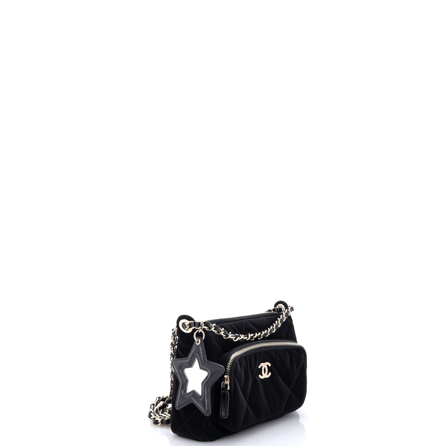 25 Clutch With Chain Quilted Velvet Effect Nylon and Shiny Crumpled Calfskin Mini