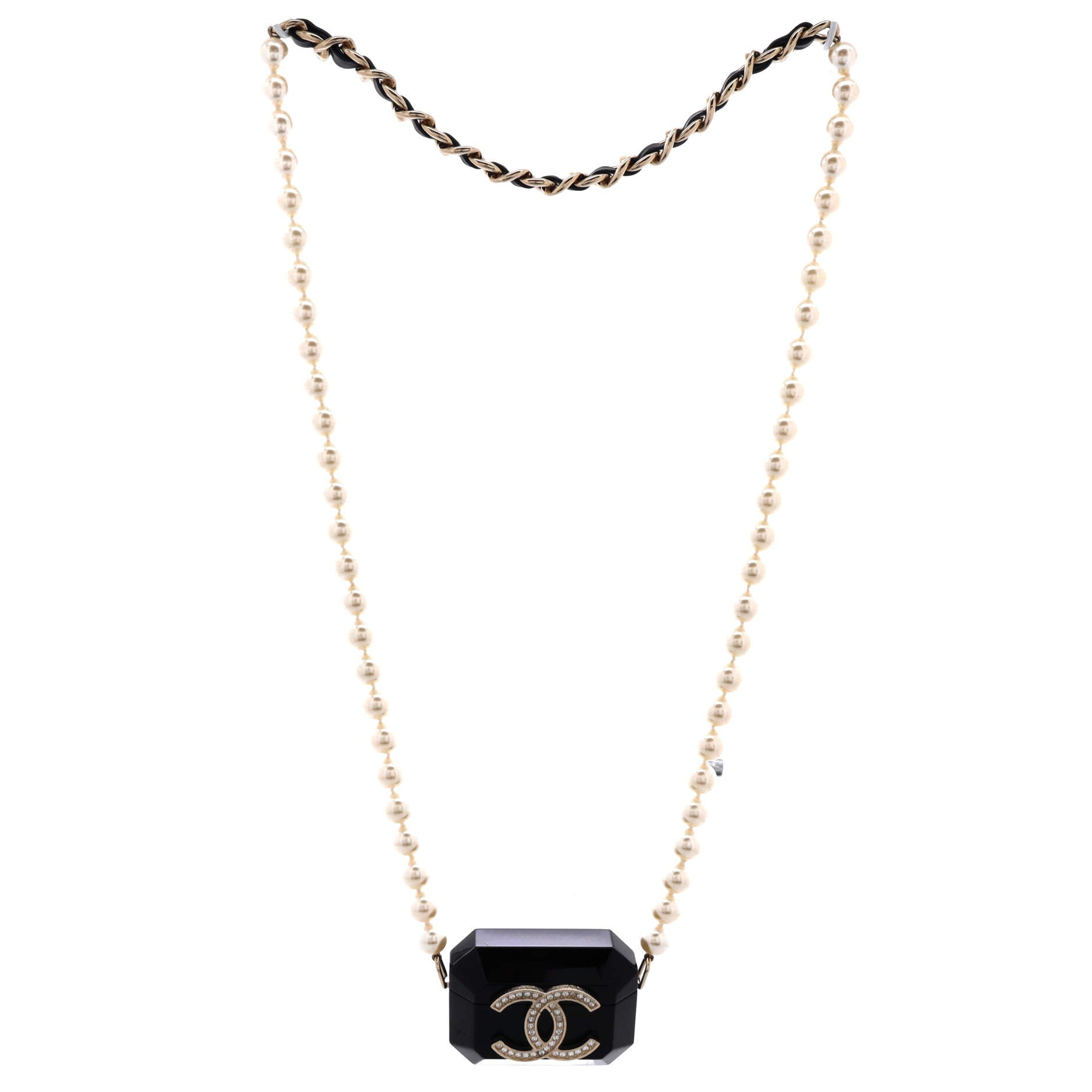 Airpods Case Pro Necklace Faux Pearls with Lambskin, Resin and Crystals