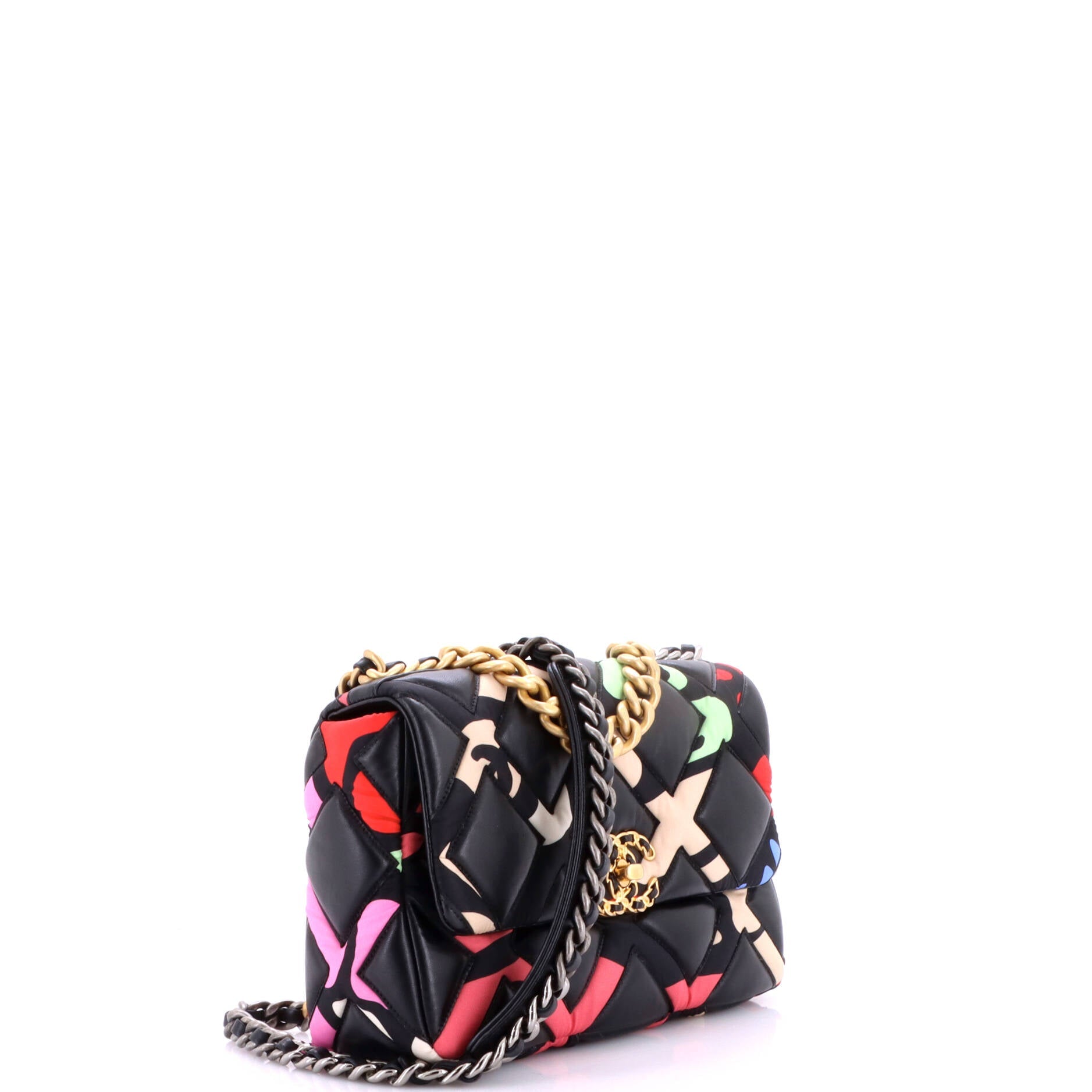 19 Flap Bag Quilted Lambskin and Printed Silk Medium