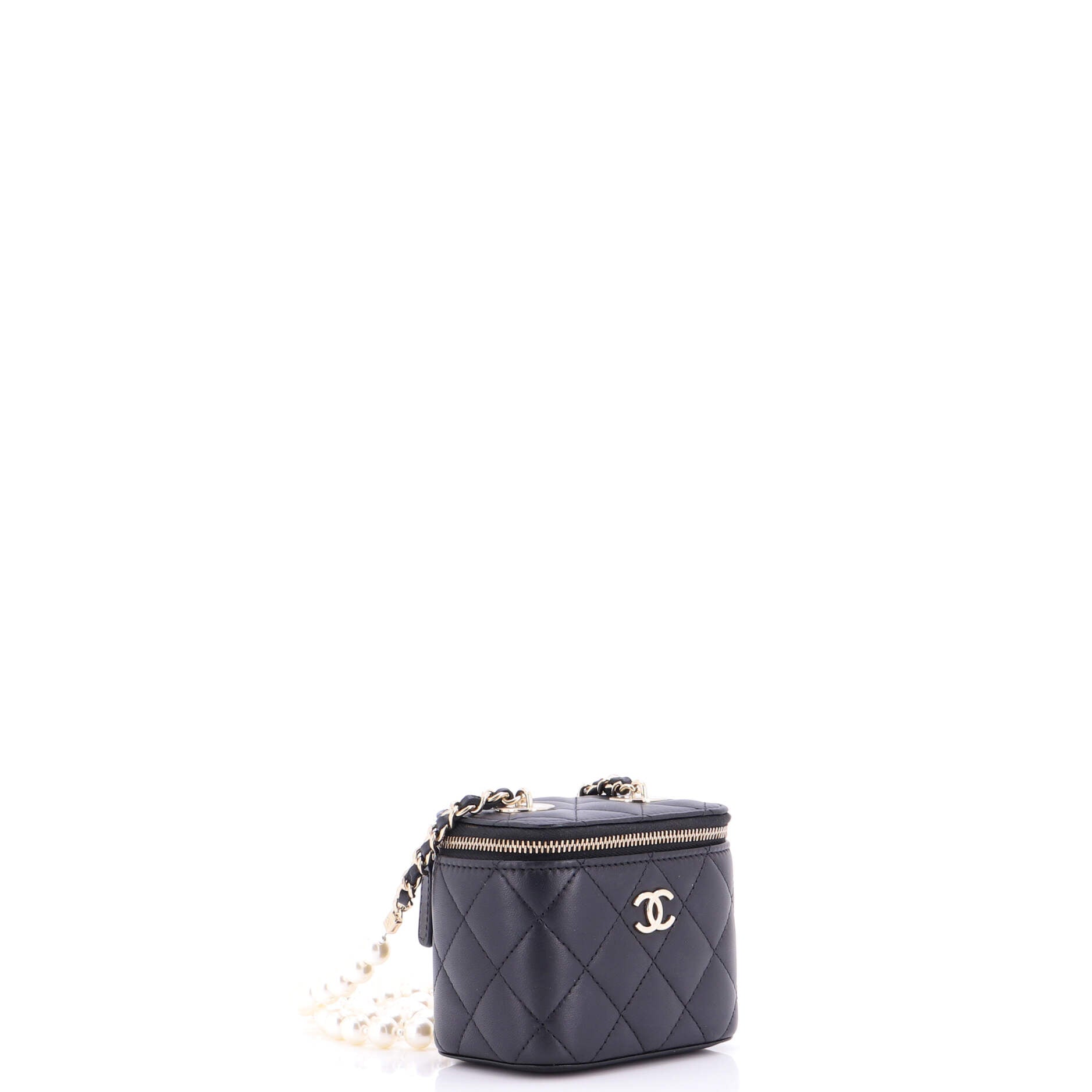 Vanity Case with Pearl Chain Quilted Lambskin Mini