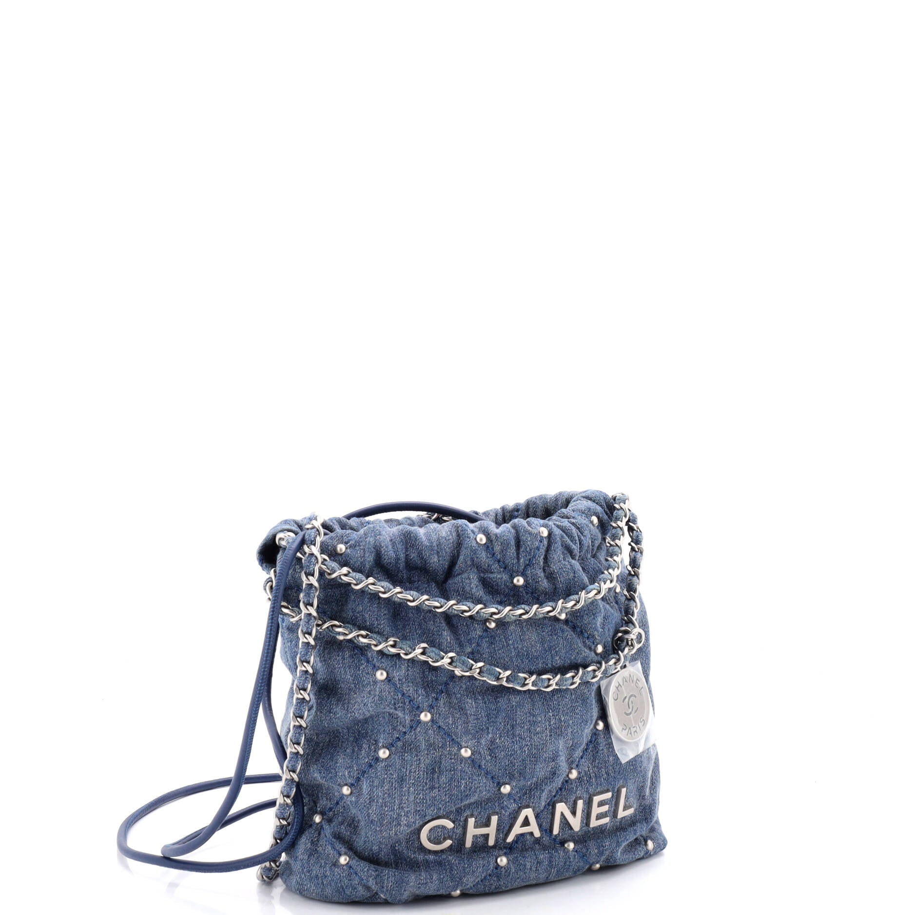 22 Chain Hobo Quilted Studded Denim Mini