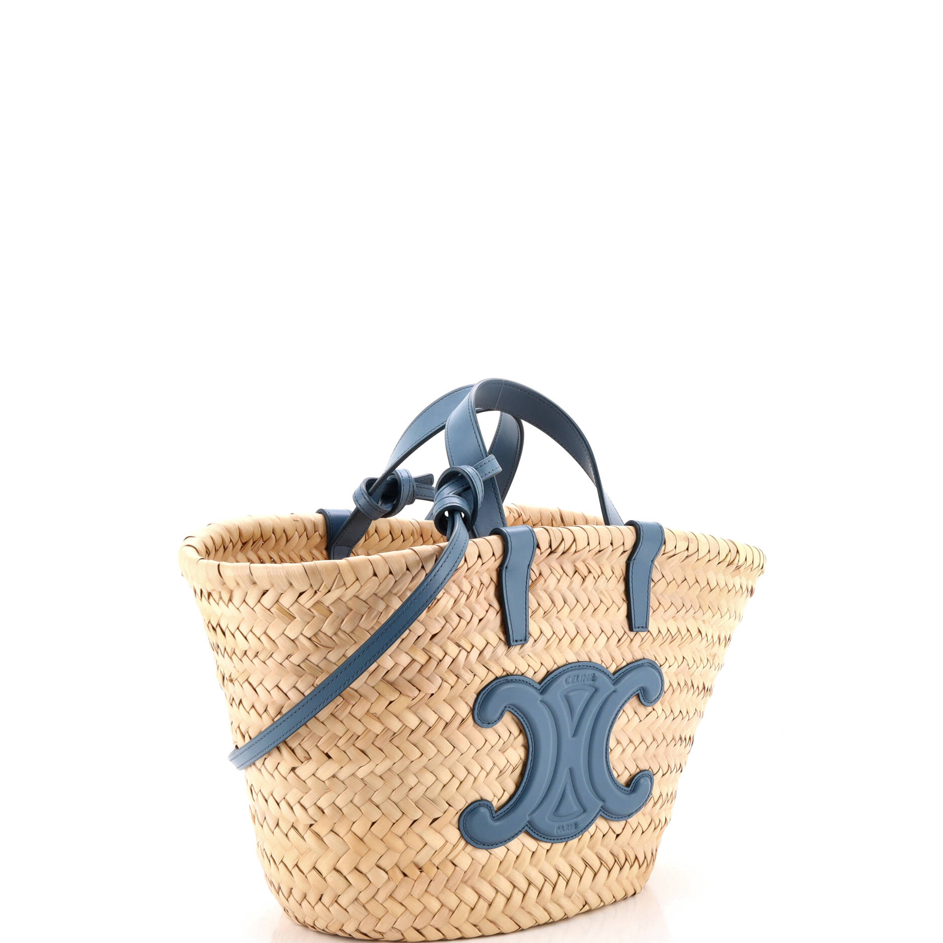 Triomphe Basket Shoulder Bag Raffia with Leather Teen