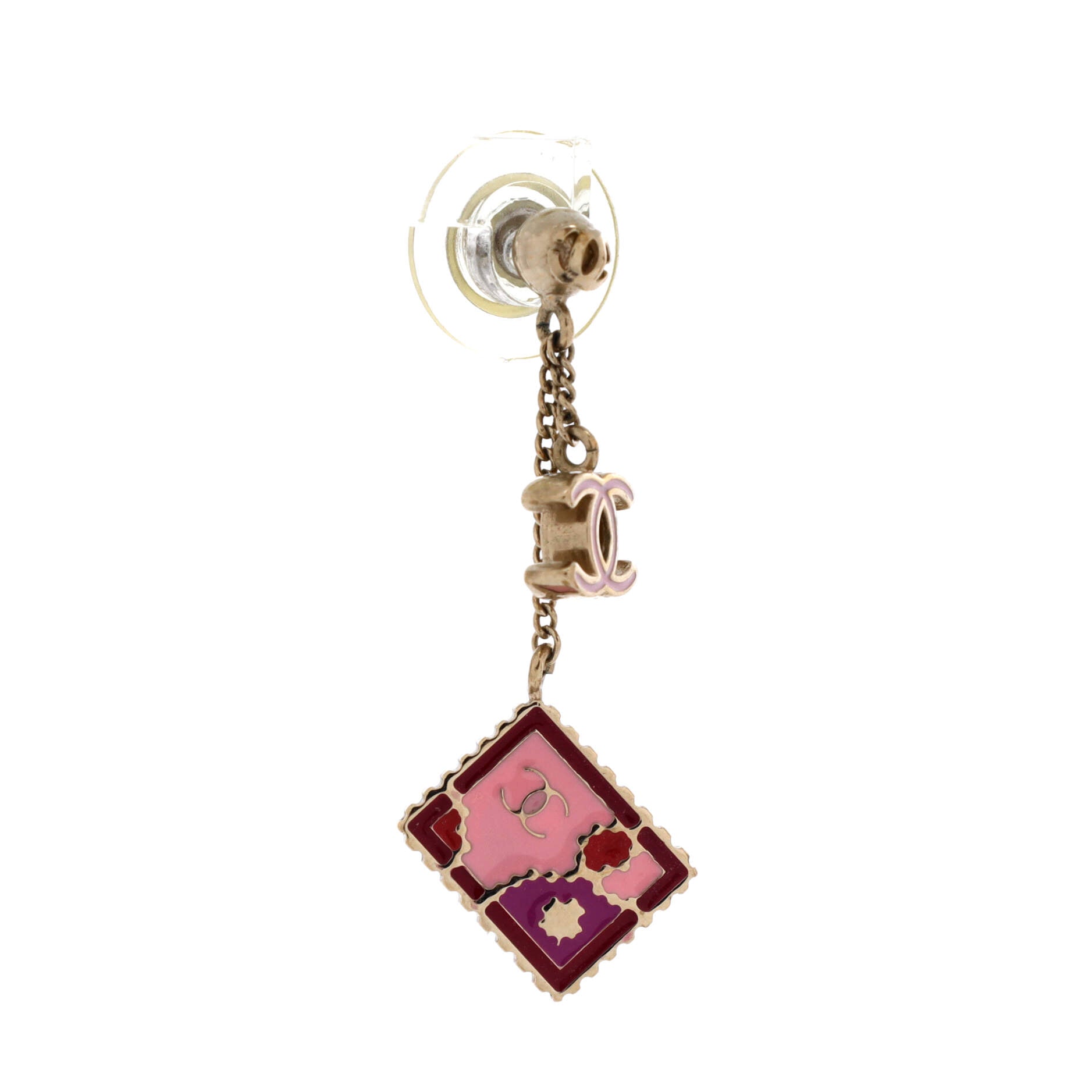 Valentine CC Square Drop Earrings Metal with Enamel