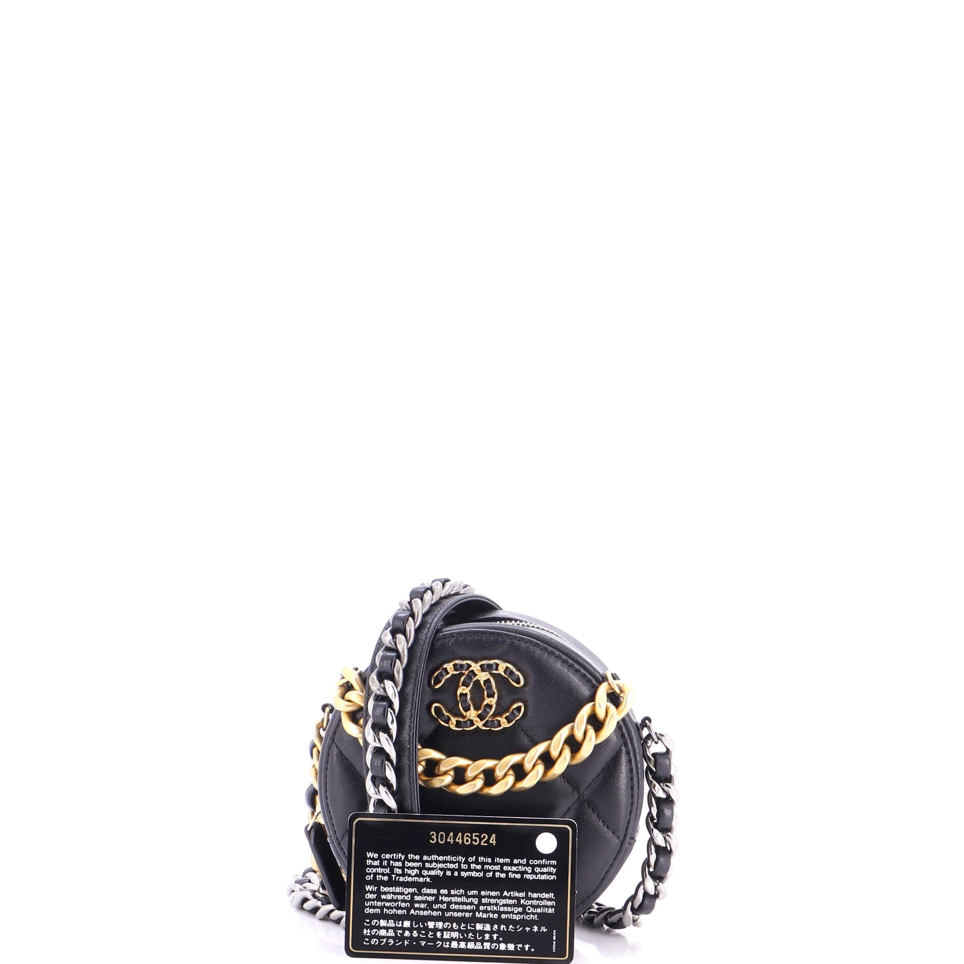 19 Round Clutch with Chain Quilted Leather