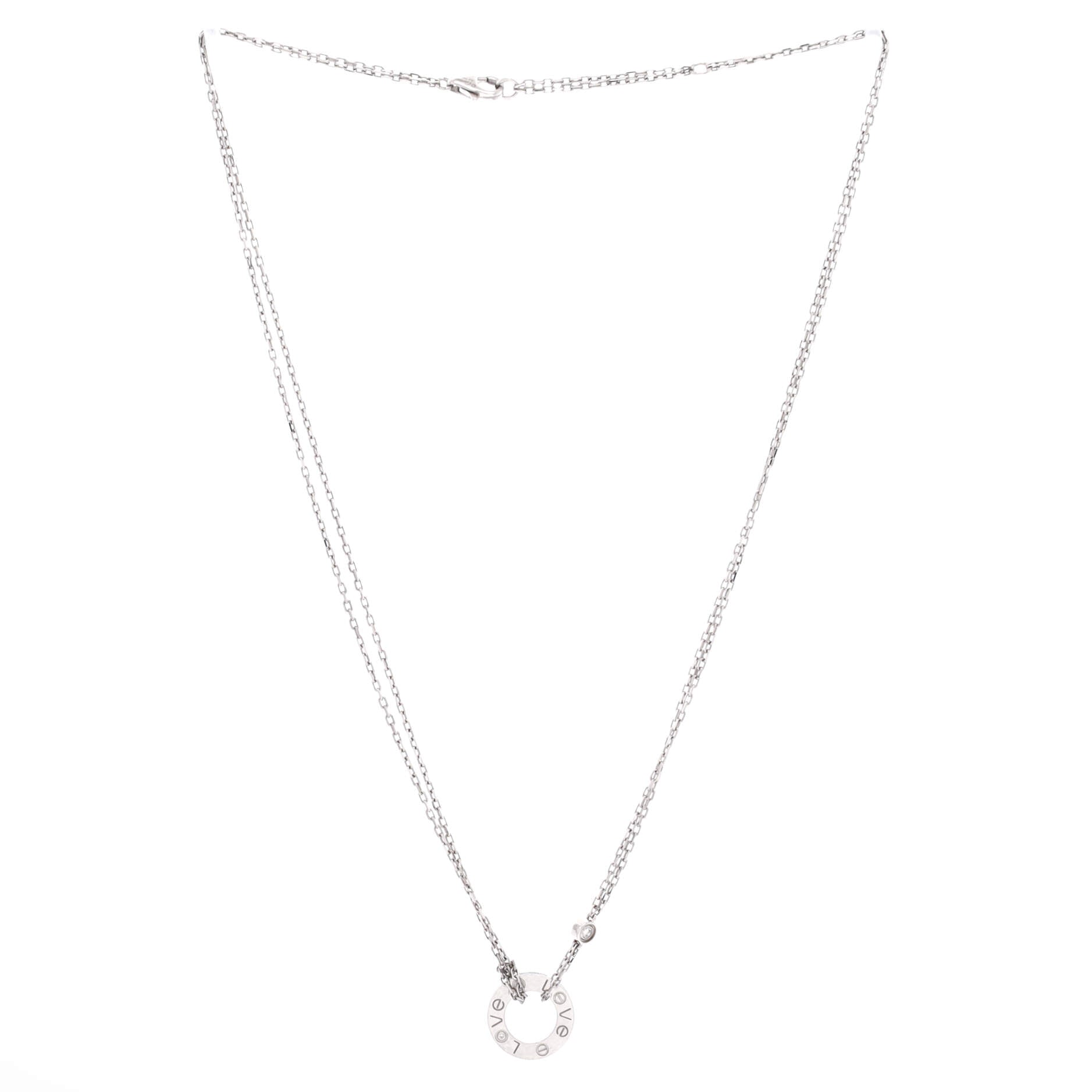 2 Diamonds Love Pendant Necklace 18K White Gold with Diamonds
