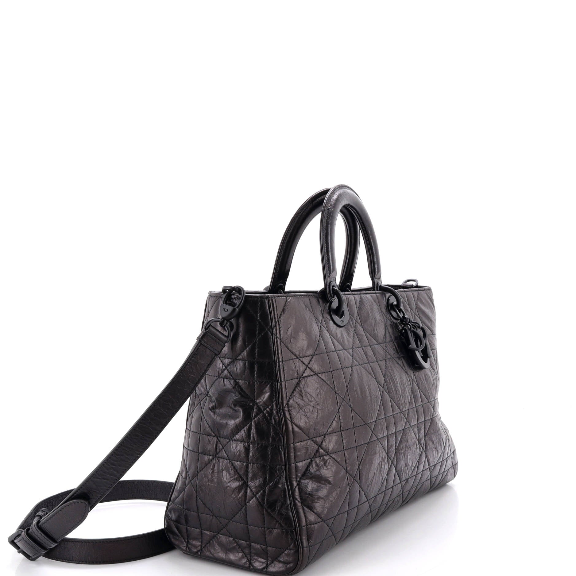 Ultra Matte Lady D-Sire Bag Macrocannage Crinkled Calfskin Large