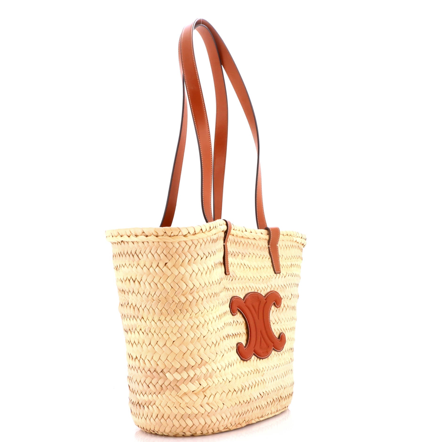 Triomphe Basket Shoulder Bag Raffia with Leather Large