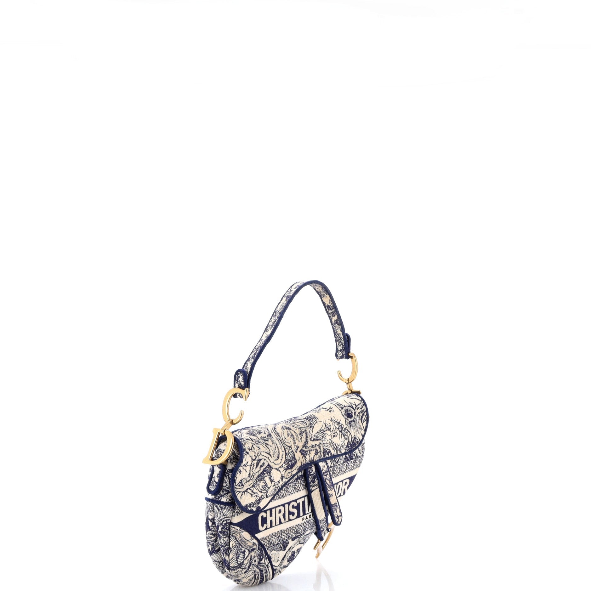 Toile De Jouy Saddle Bag Embroidered Canvas Medium