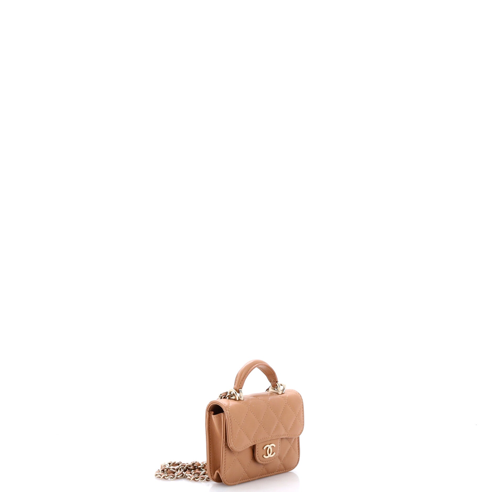 Top Handle Flap Coin Purse with Chain Quilted Lambskin