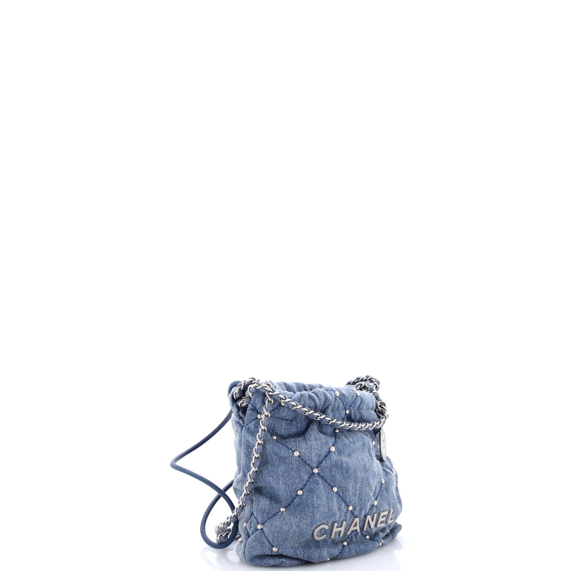 22 Chain Hobo Quilted Studded Denim Mini