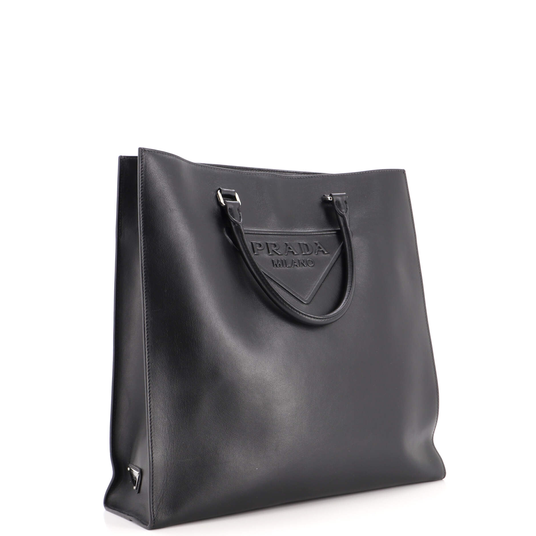 Triangle Logo Convertible Open Tote Leather Large