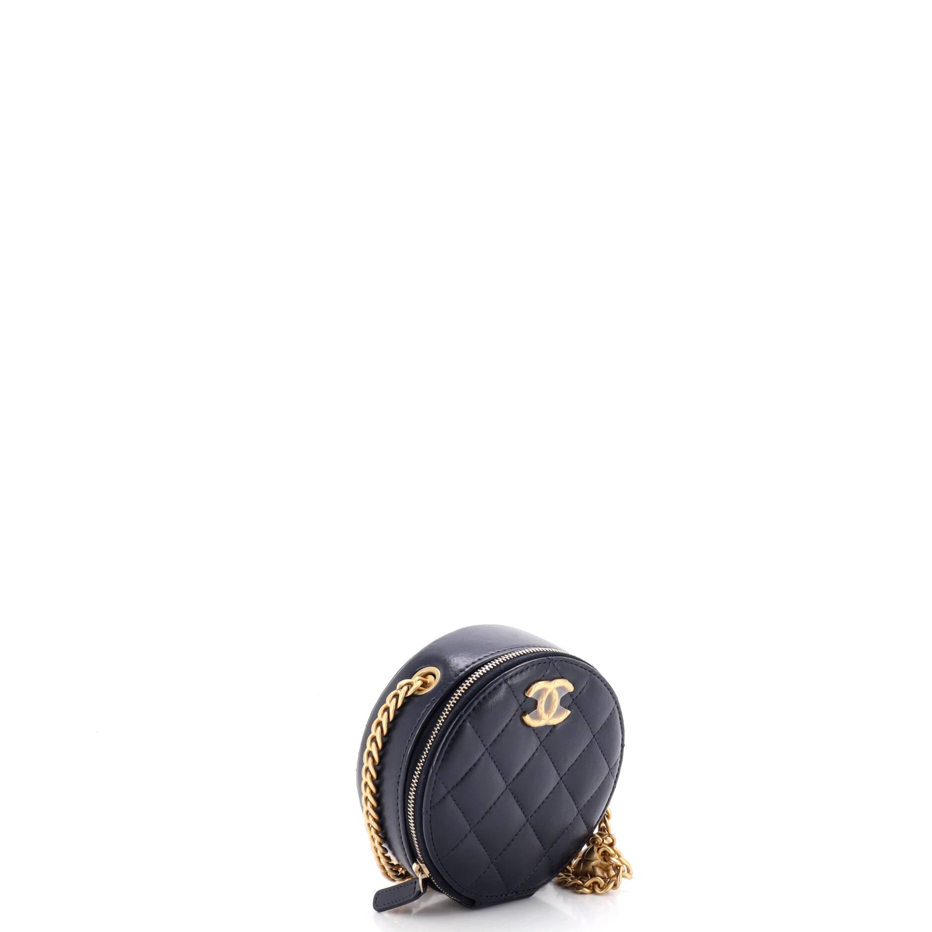 All Slide Long Round Clutch with Chain Quilted Lambskin