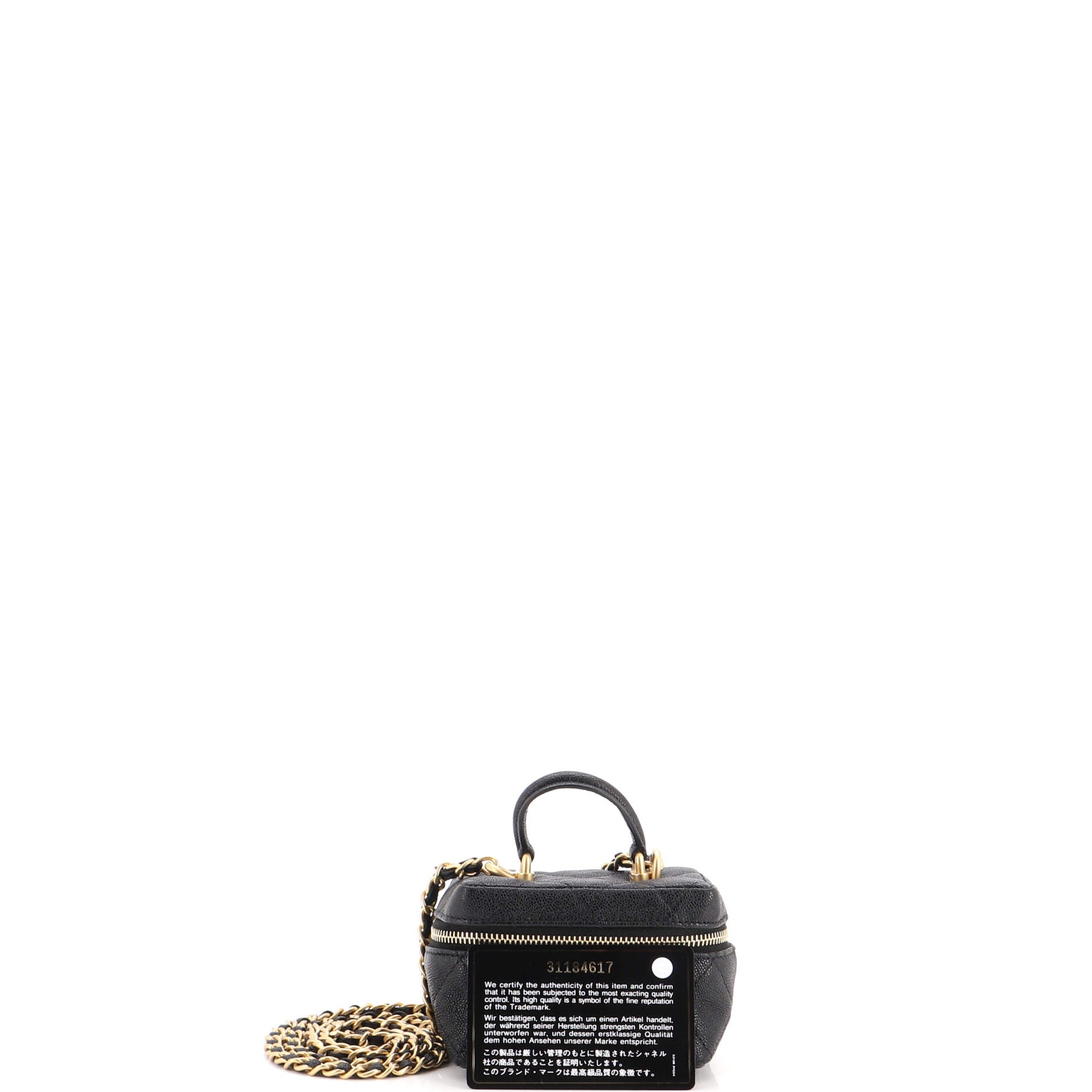 Top Handle Zip Around Vanity Case with Chain Quilted Caviar Mini