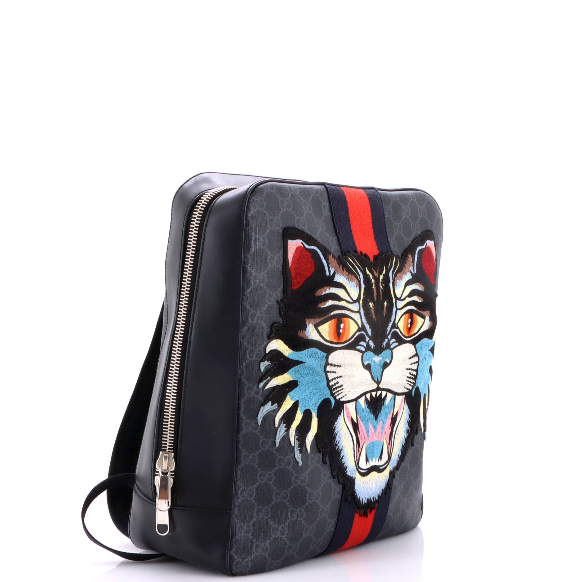 Angry Cat Web Backpack GG Coated Canvas with Applique Medium