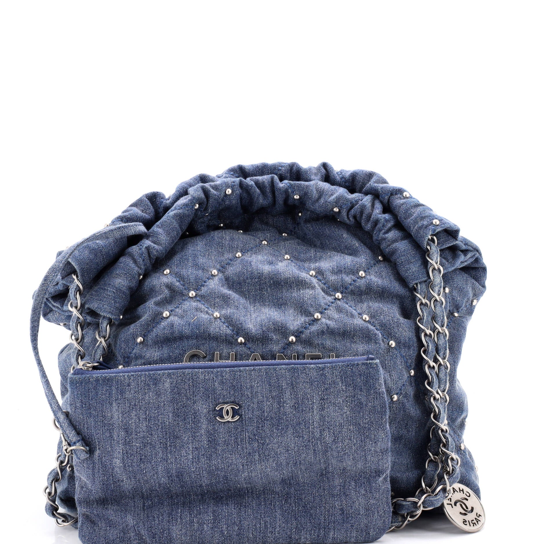 22 Chain Hobo Quilted Studded Denim Small