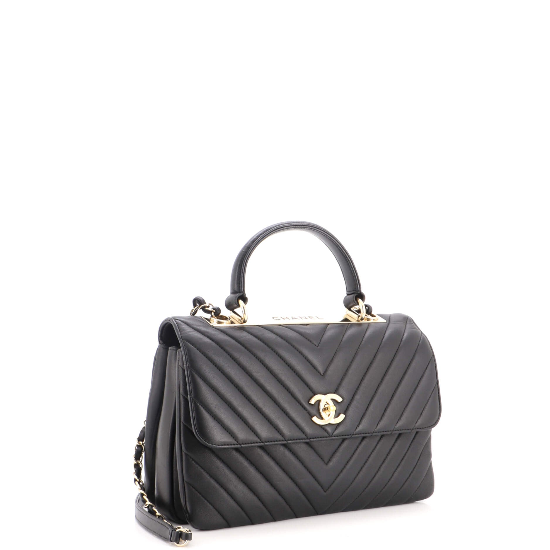 Trendy CC Top Handle Bag Chevron Lambskin Medium