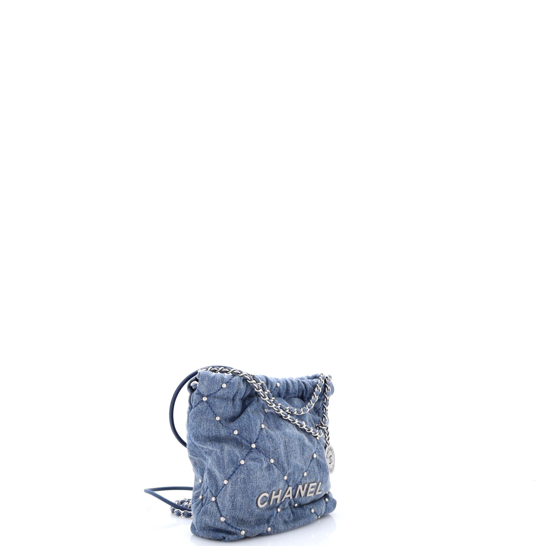 22 Chain Hobo Quilted Studded Denim Mini